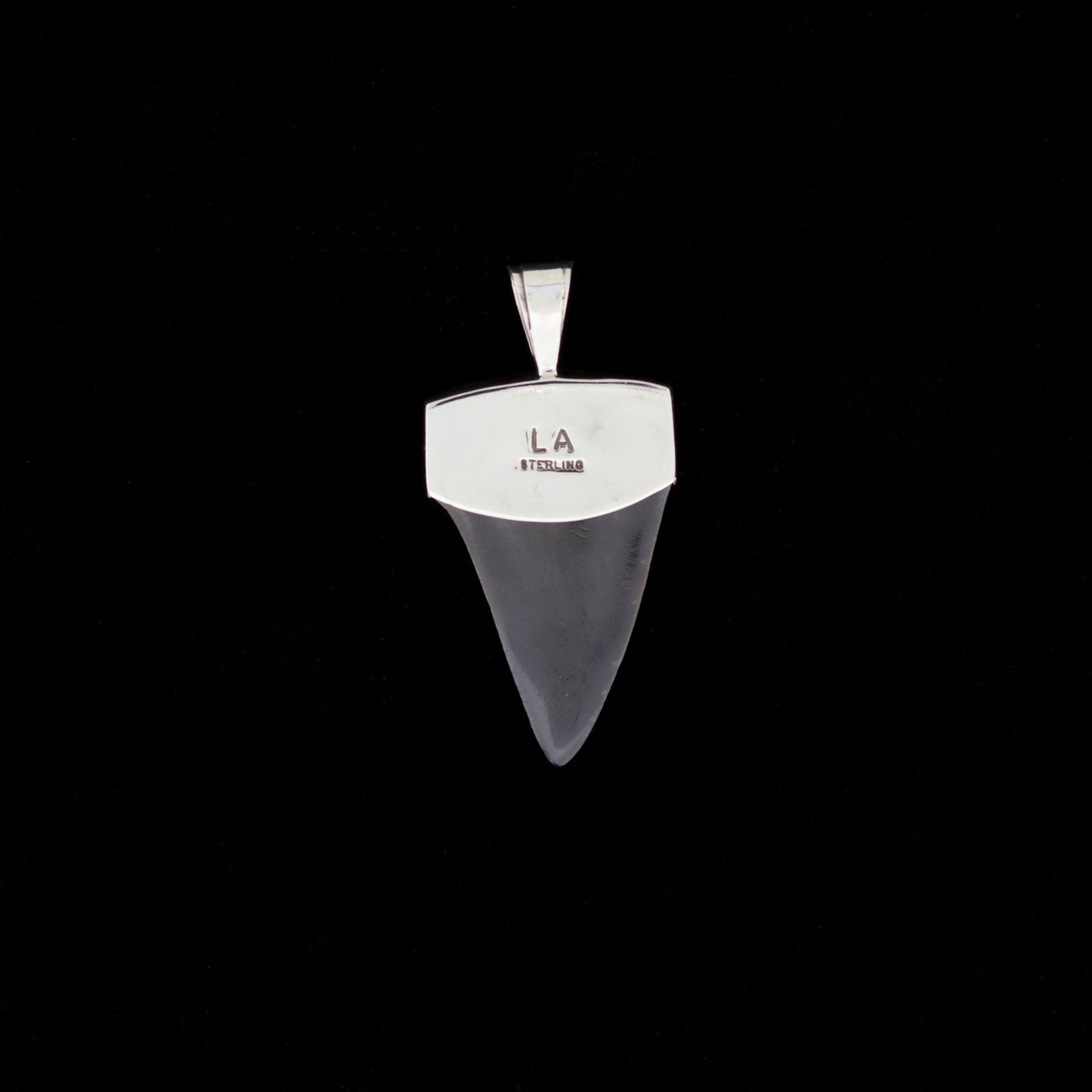 1⅜" Fossil Mako Shark Pendant | Sterling Silver, Turquoise & Onyx