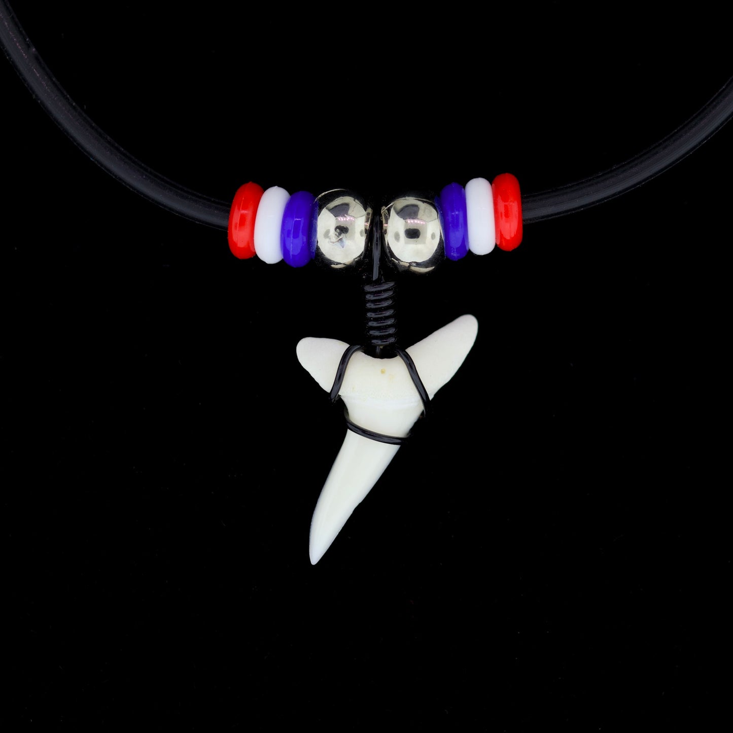 7/8" Modern Mako Shark Tooth Necklace – Red, White & Blue Beaded Cord