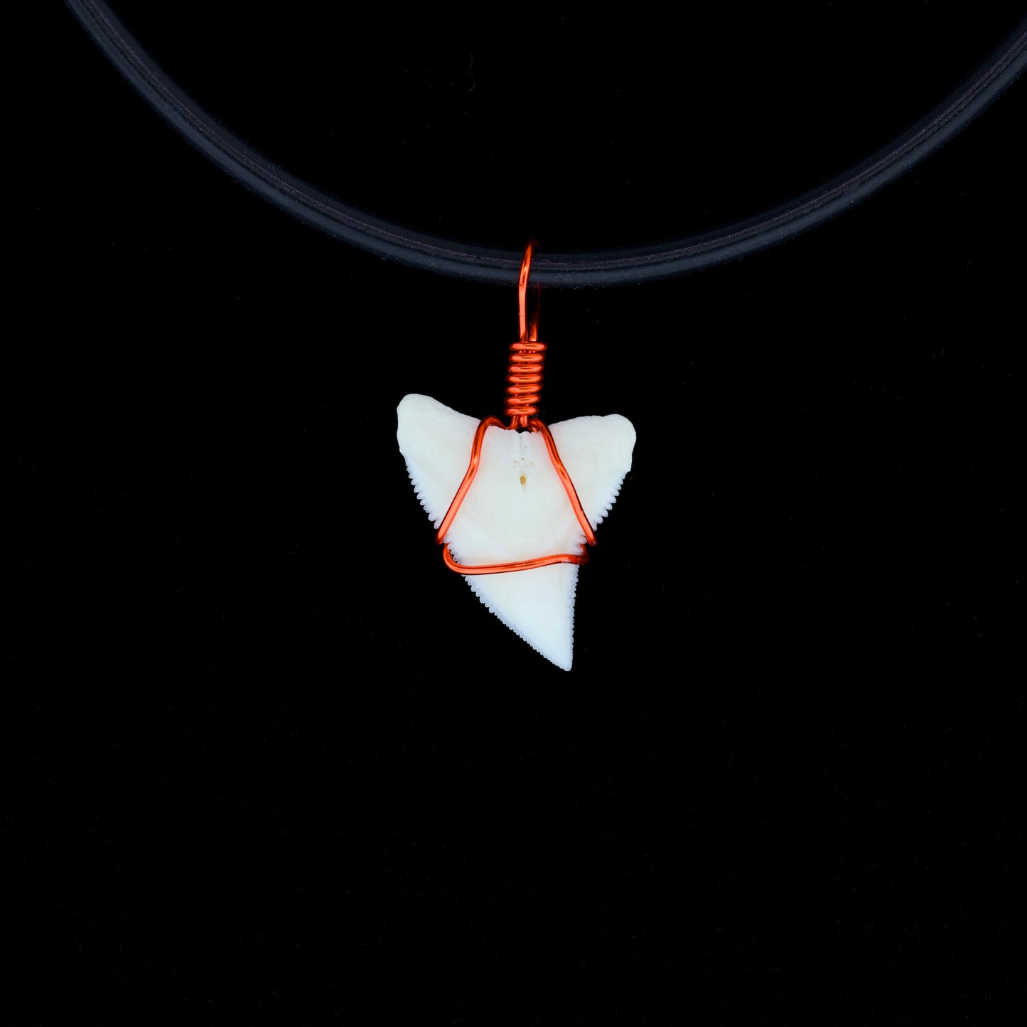 5/8" Modern Bull Shark Tooth Necklace – Color Wire-Wrap, Silicone Cord