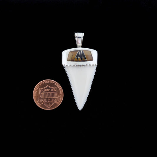 1-1/2" Great White Shark Tooth Pendant | Southwestern Inlay