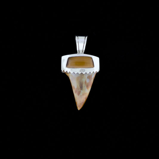 1-1/4" Fossil Mako Shark Pendant | Sterling Silver & Tiger's Eye