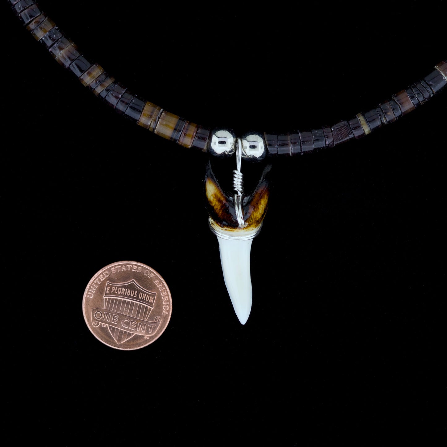 1-3/8" Modern Mako Tooth Necklace – Large Pen Shell Heishi