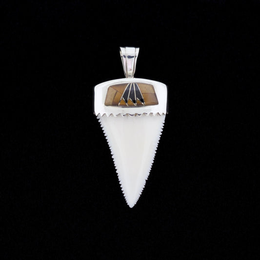 1-1/2" Great White Shark Tooth Pendant | Southwestern Inlay