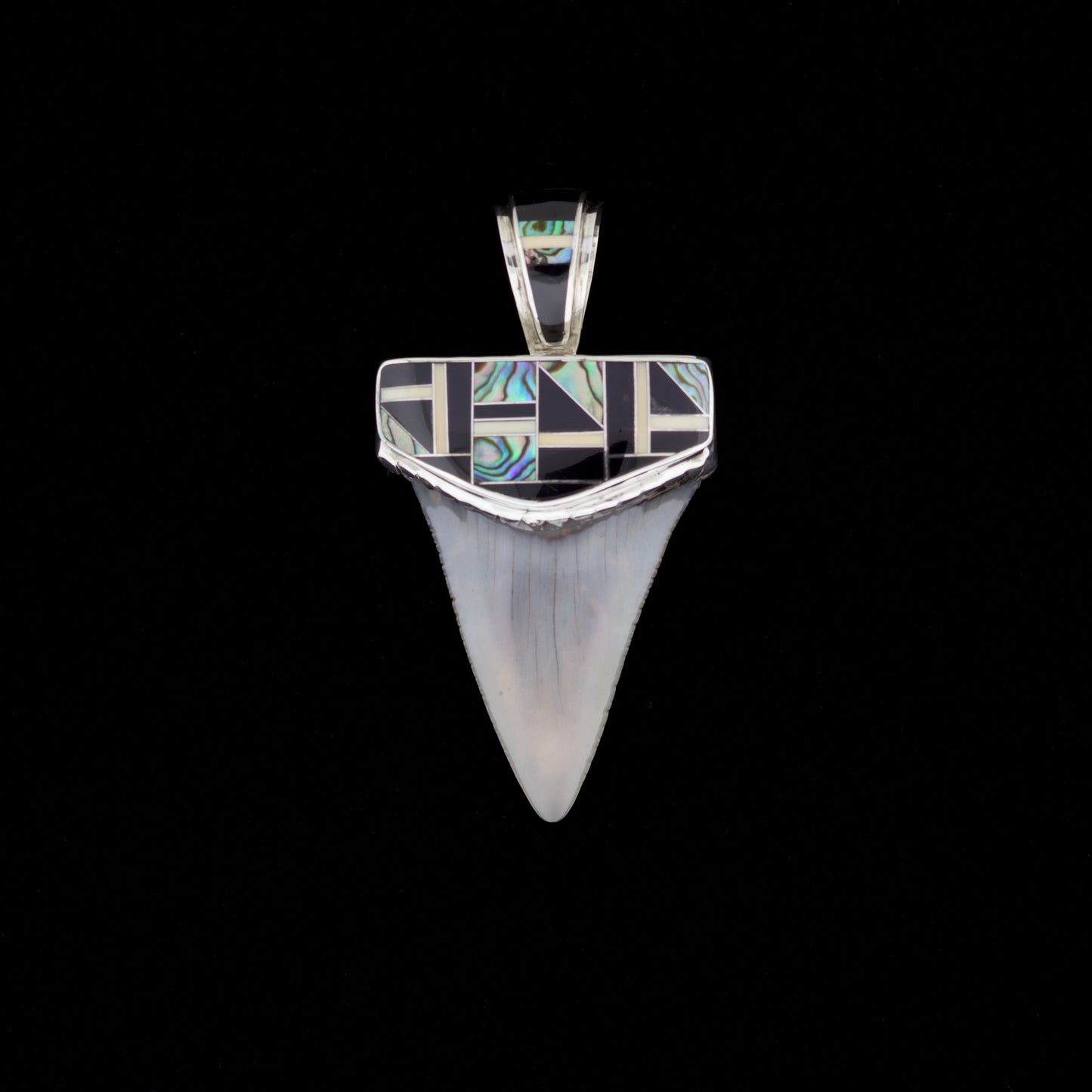 2⅛" Fossil Great White Tooth Pendant | Sterling Silver, Multi-Stone