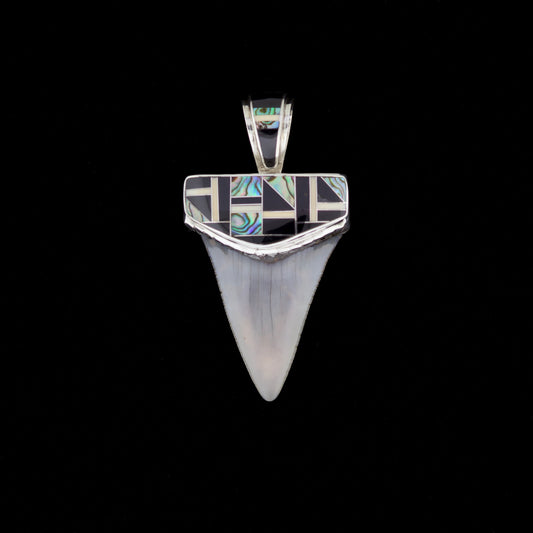2⅛" Fossil Great White Tooth Pendant | Sterling Silver, Multi-Stone